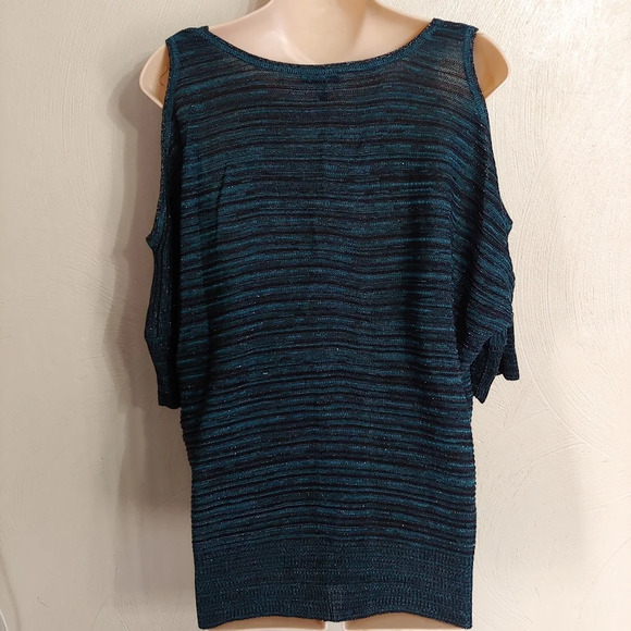 Apt. 9 Teal Green Metallic Cold-Shoulder Knit Sweater Top Size Womens Large - Picture 4 of 10